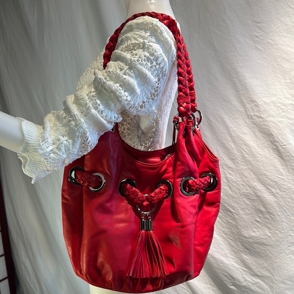 Michael Kors Red Leather Bag with Tassels and Metal Accents - Picture 3 of 12